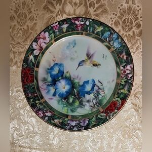 Decorative Plates Set Of 4 with Blue Morning Glories and Hummingbirds Lena Liu